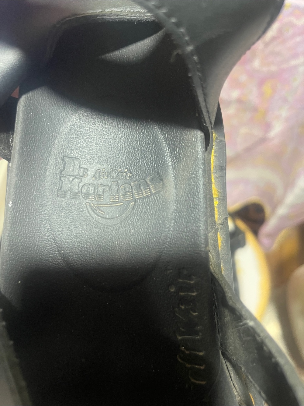 Dr. Martens Black Leather Sandals with Yellow Heel Loop - Picture 3 of 5